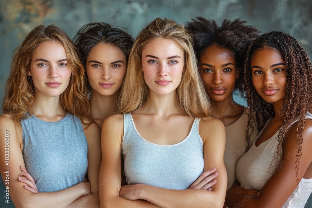 Strong group of women standing in a studio, Generative AI Strong group of women standing in a studio, Generative AI