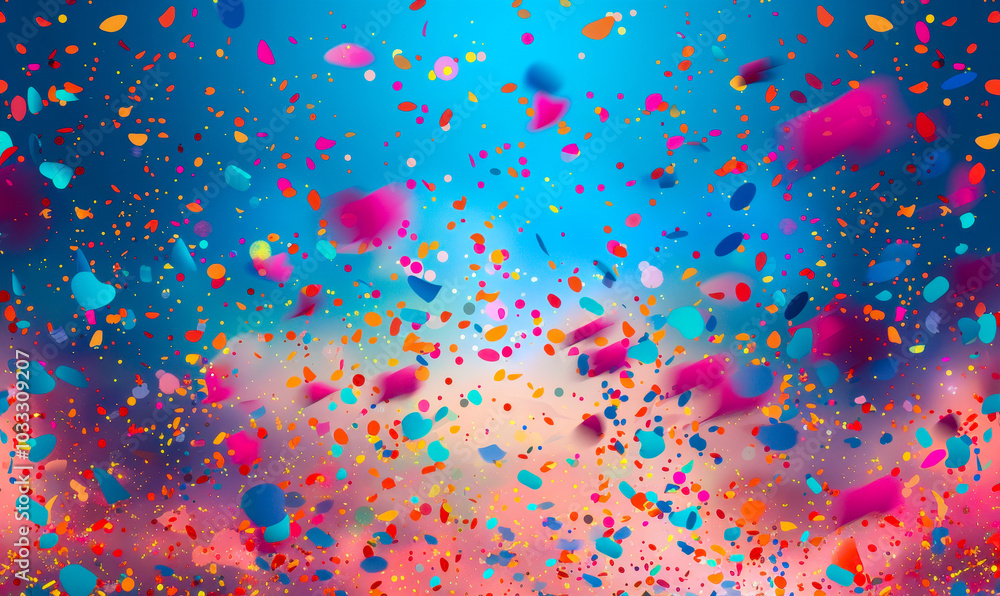 Vibrant Colorful Confetti Explosion Celebration Background Illustration with Dynamic Night Sky and Festive Ambience for Party Events and Festivities Concepts