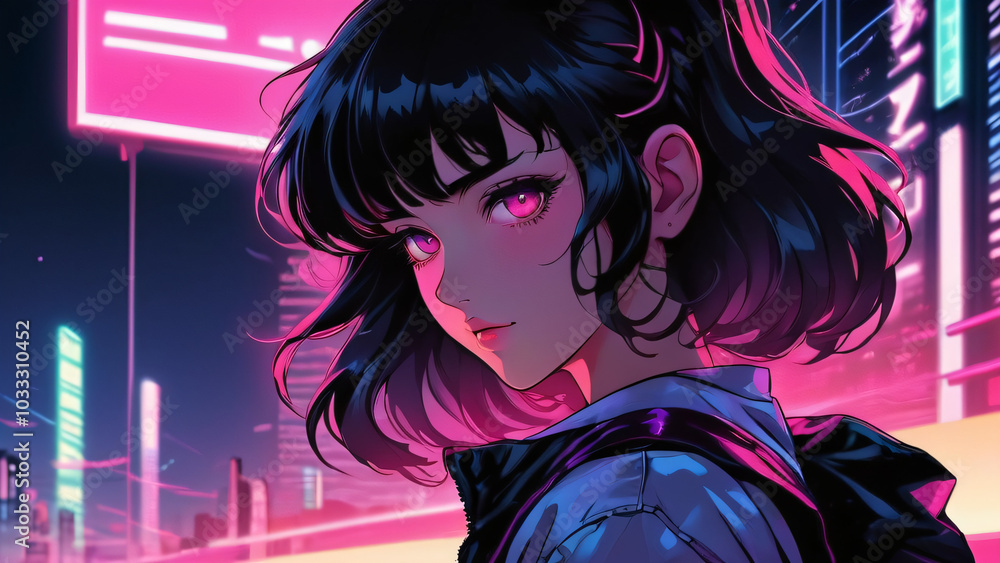 Synthwave anime manga girl, lofi background wallpaper design, anime girl, Manga Style Synthwave anime manga girl, lofi background wallpaper design, anime girl, Manga Style