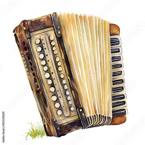 Accordion watercolor clipart illustration