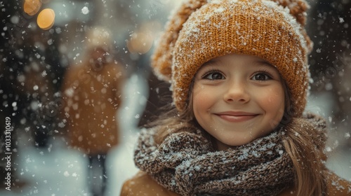 Joyful girl smiling in a snowy winter scene