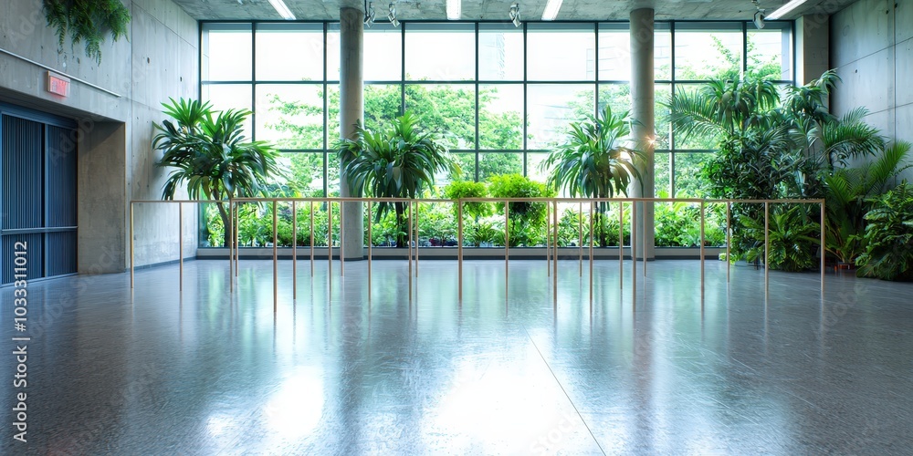 Fototapeta premium Modern Dance Studio Interior with Large Windows and Natural Light