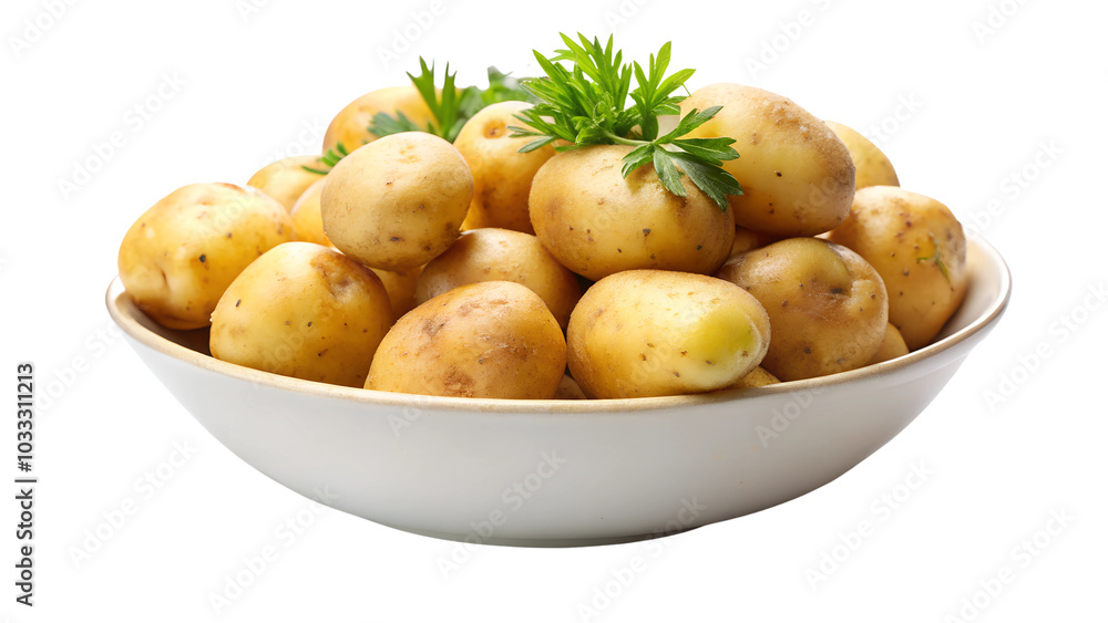 Potatoes in a white bowl on a transparent background. Potatoes in a white bowl on a transparent background.
