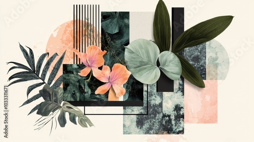 Abstract botanical collage with tropical elements