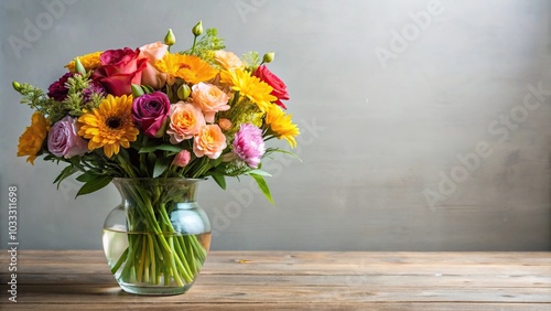 Bouquet of flowers in vase on glass jar silhouette against plain background