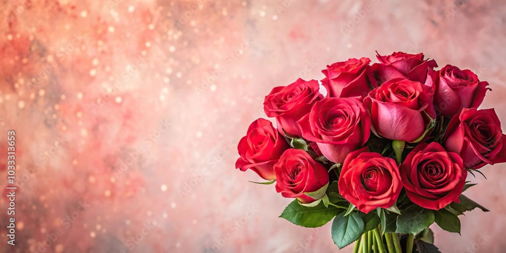 Bouquet of red roses on pink and white background Bouquet of red roses on pink and white background