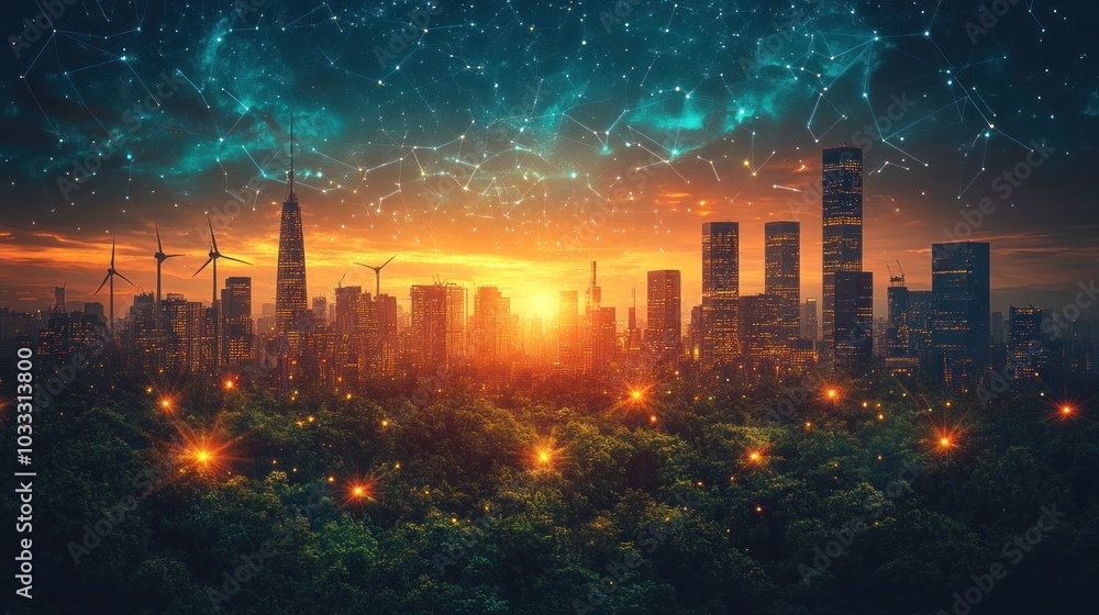 Cityscape with a Network of Lights Cityscape with a Network of Lights