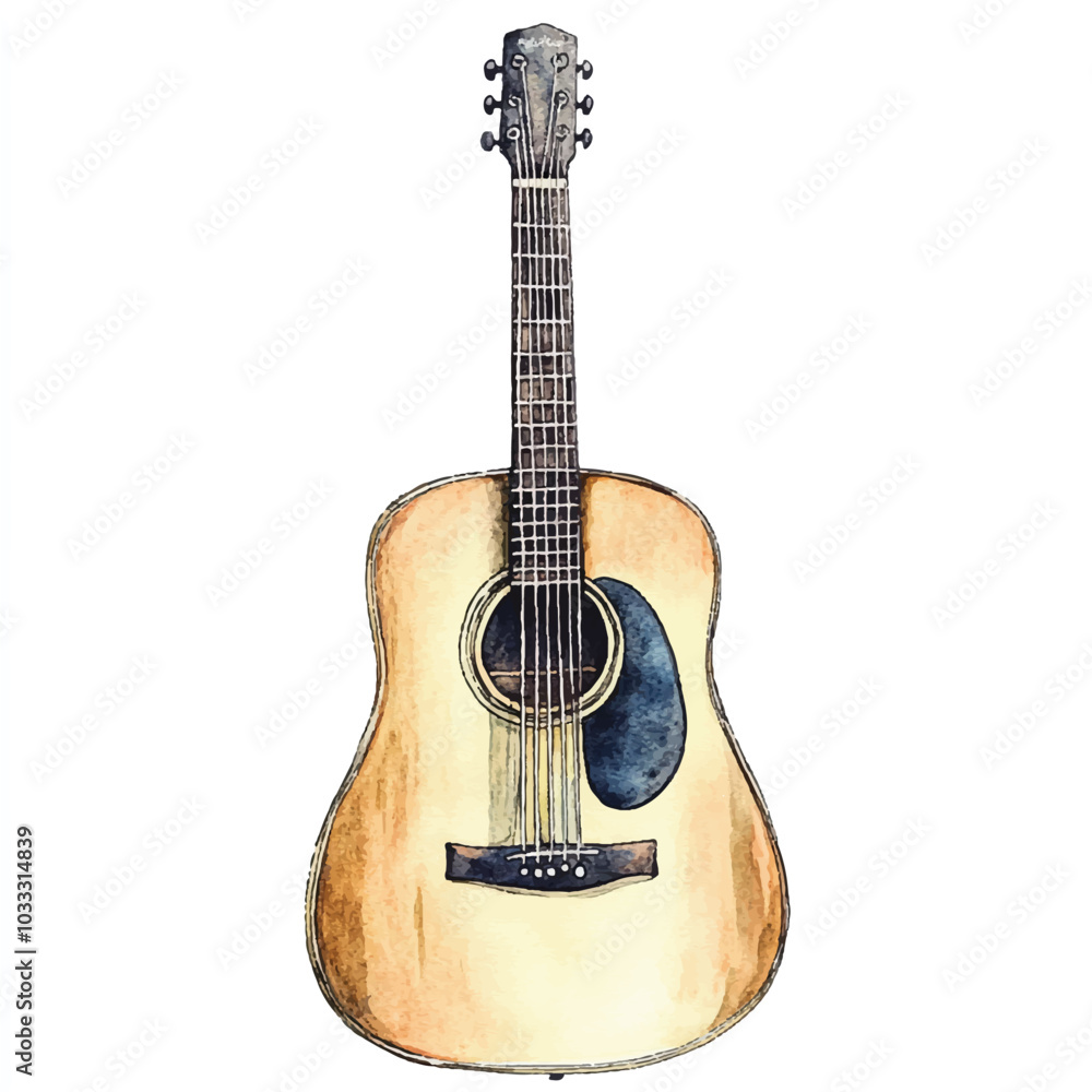 Obraz premium Acoustic guitar watercolor clipart illustration
