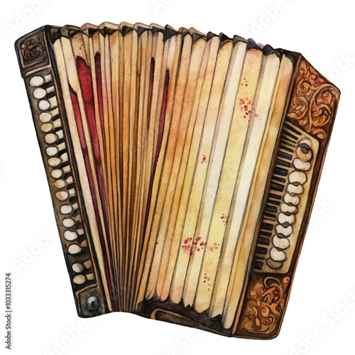 Accordion watercolor clipart illustration