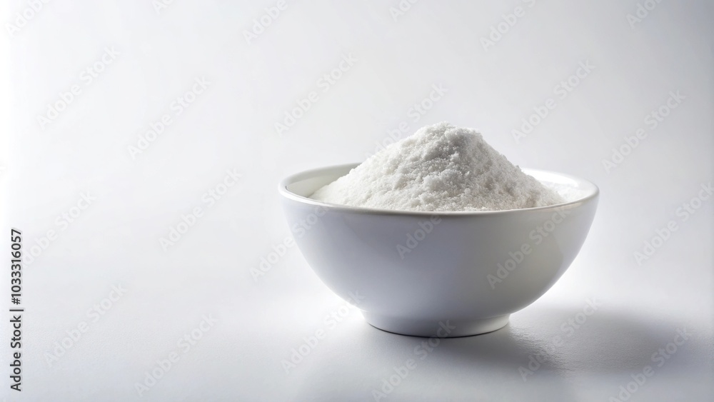 Bowl of white powder isolated on white background minimalist Bowl of white powder isolated on white background minimalist