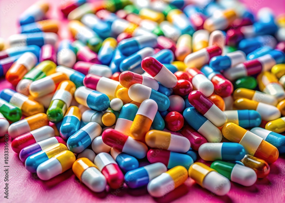 Heap of Medicine Pills on Colorful Background Heap of Medicine Pills on Colorful Background