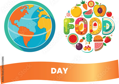 World Food Day. A globe with a Various vegetables, world vegetable day, vegetable on the world, fresh different vegetable.