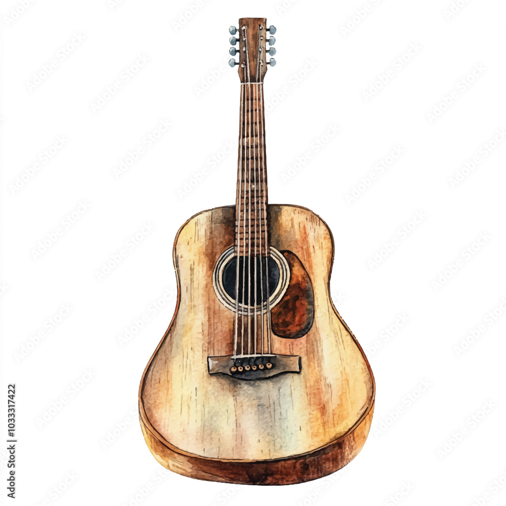 Obraz premium Acoustic guitar watercolor clipart illustration