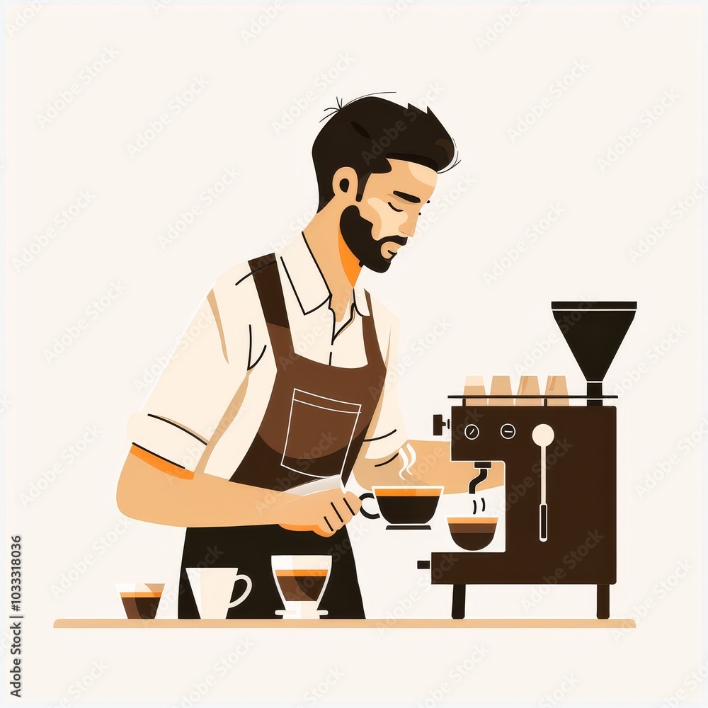 Illustration of Barista Making Coffee in Cafe Illustration of Barista Making Coffee in Cafe