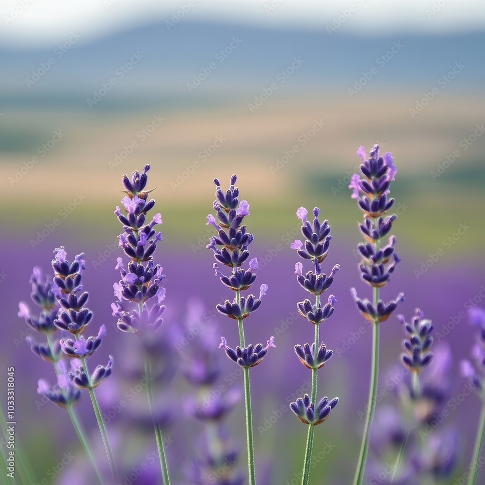 Obraz premium close-up of lavender with delicate blurred background of lavender field