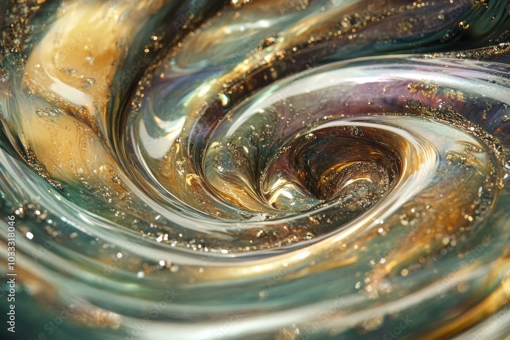 Abstract Swirling Glass Art with Gold and Green Tones Abstract Swirling Glass Art with Gold and Green Tones