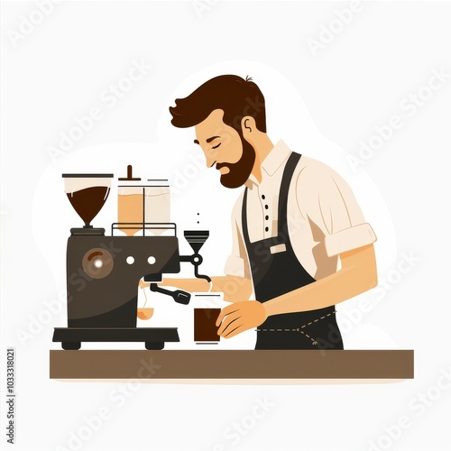 Illustration of Barista Making Coffee in Cafe