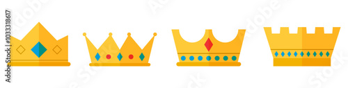 Flat illustration royal gold crown collection clipart