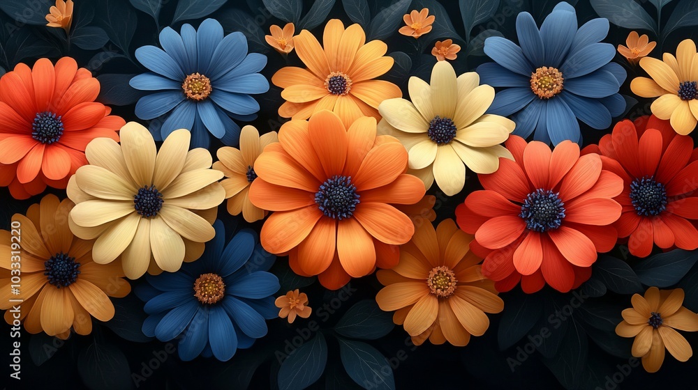 A vibrant arrangement of colorful flowers against a dark background, showcasing nature's beauty. A vibrant arrangement of colorful flowers against a dark background, showcasing nature's beauty.