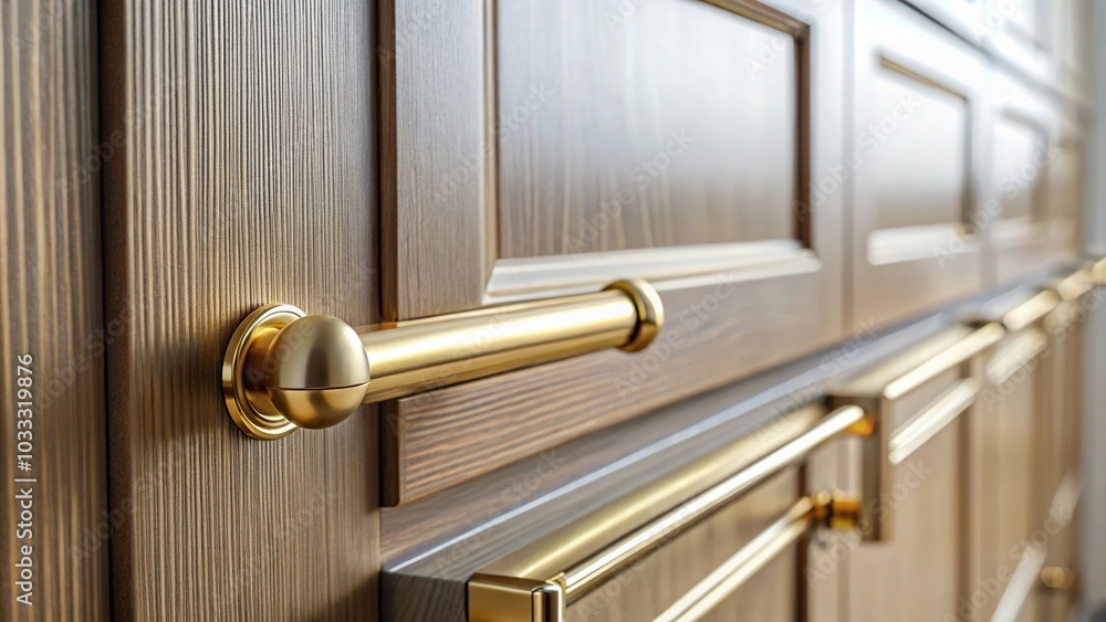 Obraz premium Brass kitchen pull on cabinet door for easy opening
