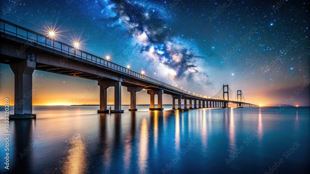 Long Exposure Bridge Over the Ocean Silhouettes Long Exposure Bridge Over the Ocean Silhouettes