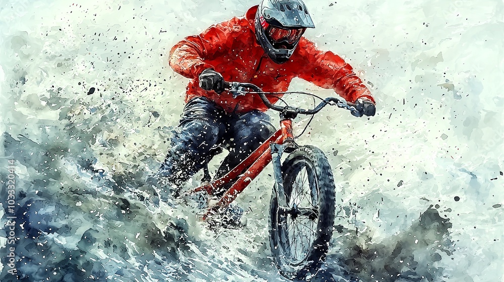 Fototapeta premium Dynamic Watercolor BMX Rider in Action