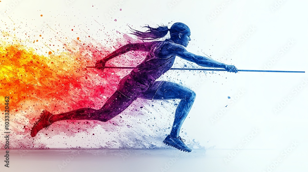 Naklejka premium Dynamic Watercolor Javelin Thrower in Motion