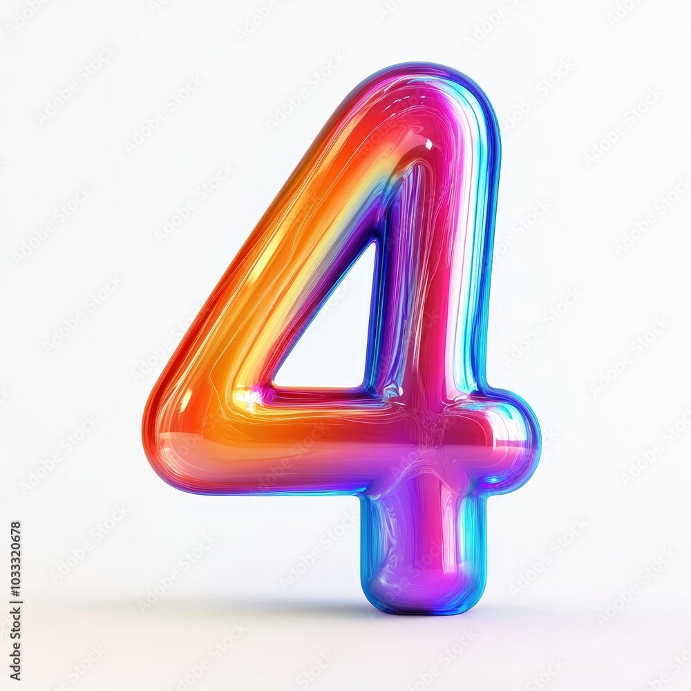 3D number 4 with rainbow gradient realistic modern design, soft lighting, white background 3D number 4 with rainbow gradient realistic modern design, soft lighting, white background