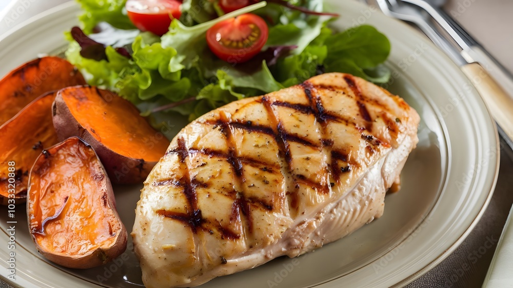 a grilled chicken breast on a plate a grilled chicken breast on a plate