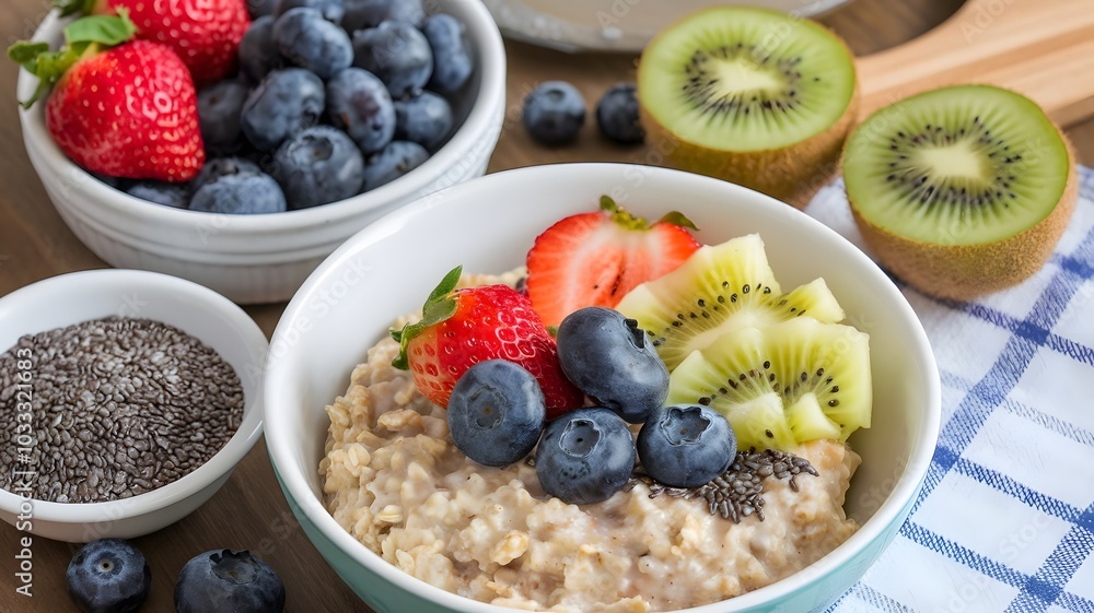 oatmeal, fresh fruit, and chia seeds oatmeal, fresh fruit, and chia seeds