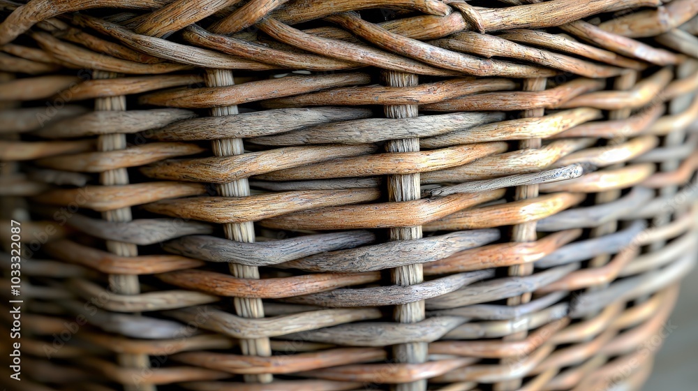 Close up of Woven Wicker Basket with Square Pattern in Warm Colors Close up of Woven Wicker Basket with Square Pattern in Warm Colors