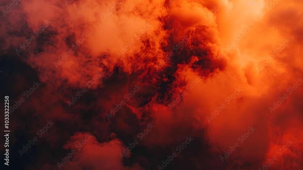 Naklejka premium Fire and Smoke: Fiery orange and red smoke rising and mixing with dark, ash-colored clouds.