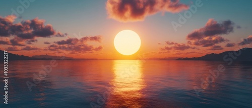 Sunset over the ocean with red and orange clouds