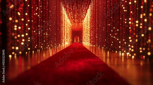 Red Carpet Entrance with Festive Lights