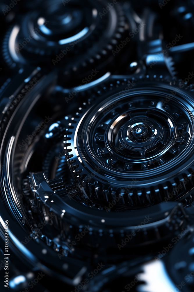 Blue metallic watch gears spinning smoothly, reflections highlighting motion. Blue metallic watch gears spinning smoothly, reflections highlighting motion.