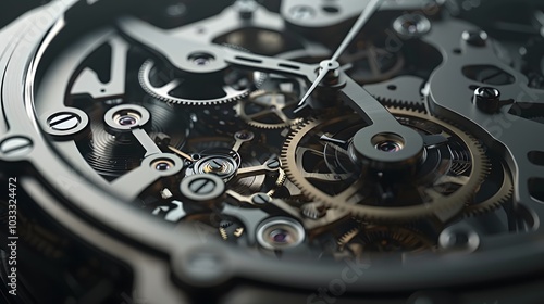 Wallpaper Mural Intricate dismantled mechanical watch with detailed gears and springs on dark background, symbolizing precision and complexity in teardown analysis. Torontodigital.ca