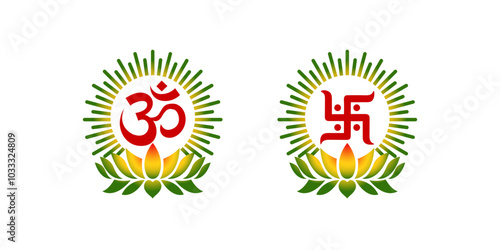 OM and Swastika with lotus flowers