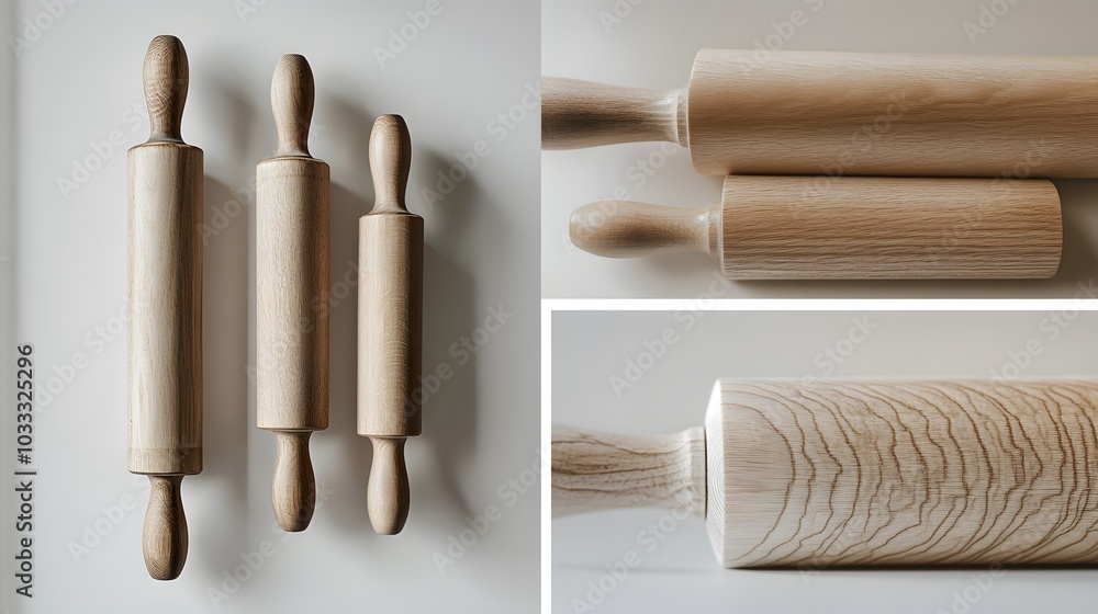 Collage of rolling pin on white background. Collage of rolling pin on white background.