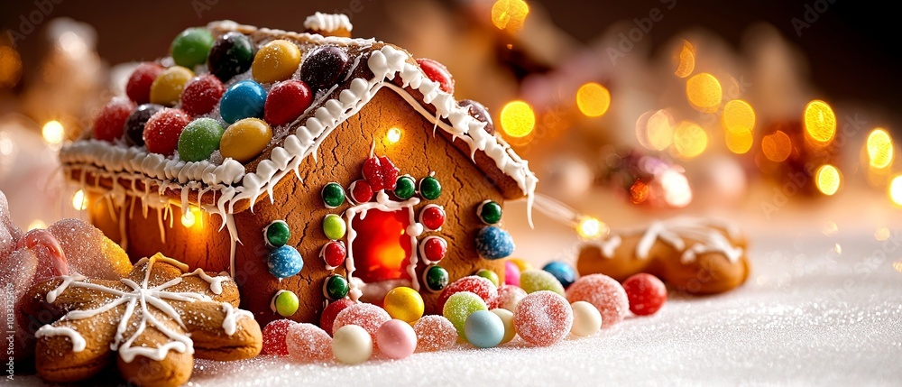 Fototapeta premium Colorful Gingerbread House with Candy Decorations