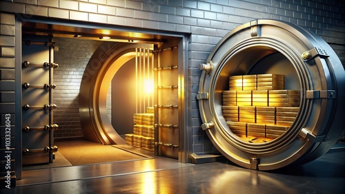 Open Bank Vault Door with Gold Ingots Inside