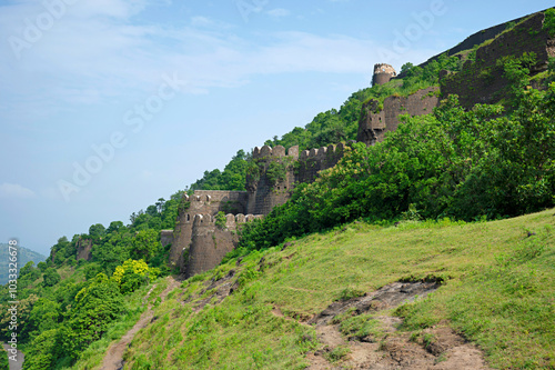 Fortification wall of Wadi fort, also known as Wadi Cha Killa or Vetalvadi fort, located near Soygaon, Maharashtra, India photo