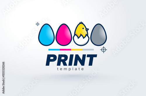 Logo СMYK Print theme. Chick and eggs ink. Template design vector. White background.