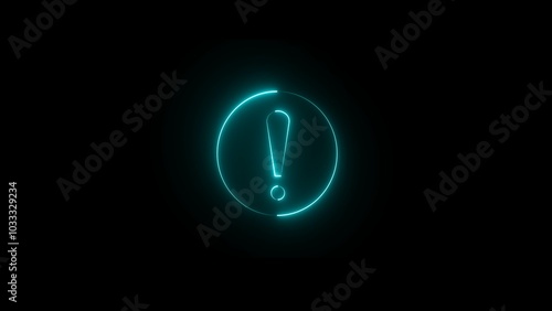 Neon circle warning sign icon illustration. danger warning important sign on black background.