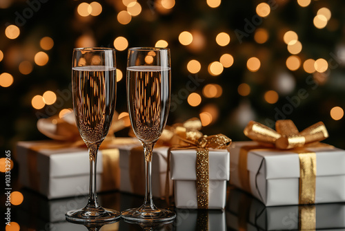 Toasting to Celebration with Bubbly and Gifts (christmas-tree)