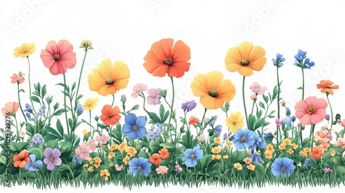 Colorful Wildflowers Border Illustration
