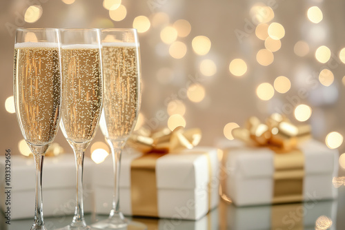 Celebration with Sparkling Champagne and Holiday Gifts