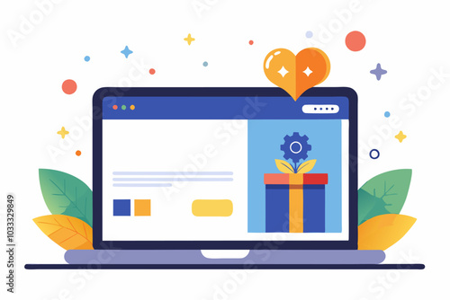 Online donation platform concept with gift box and heart for charitable giving