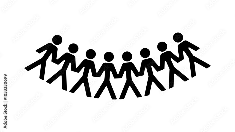 Paper chain of paper cut people, black isolated silhouette Paper chain of paper cut people, black isolated silhouette