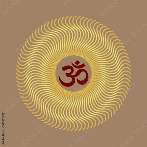 Om Hindu Symbol with Mandala Color With brown Background Printable Can be used for Poster, Banner, Sticker