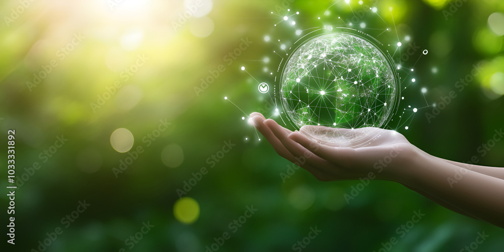 Hands Holding a Glowing Globe with Digital Network Connections Hands Holding a Glowing Globe with Digital Network Connections